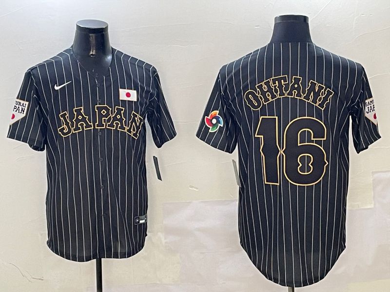 Men 2025 World Cub Japan #16 Ohtani Black Stripe Nike MLB Jersey style 3->boston red sox->MLB Jersey